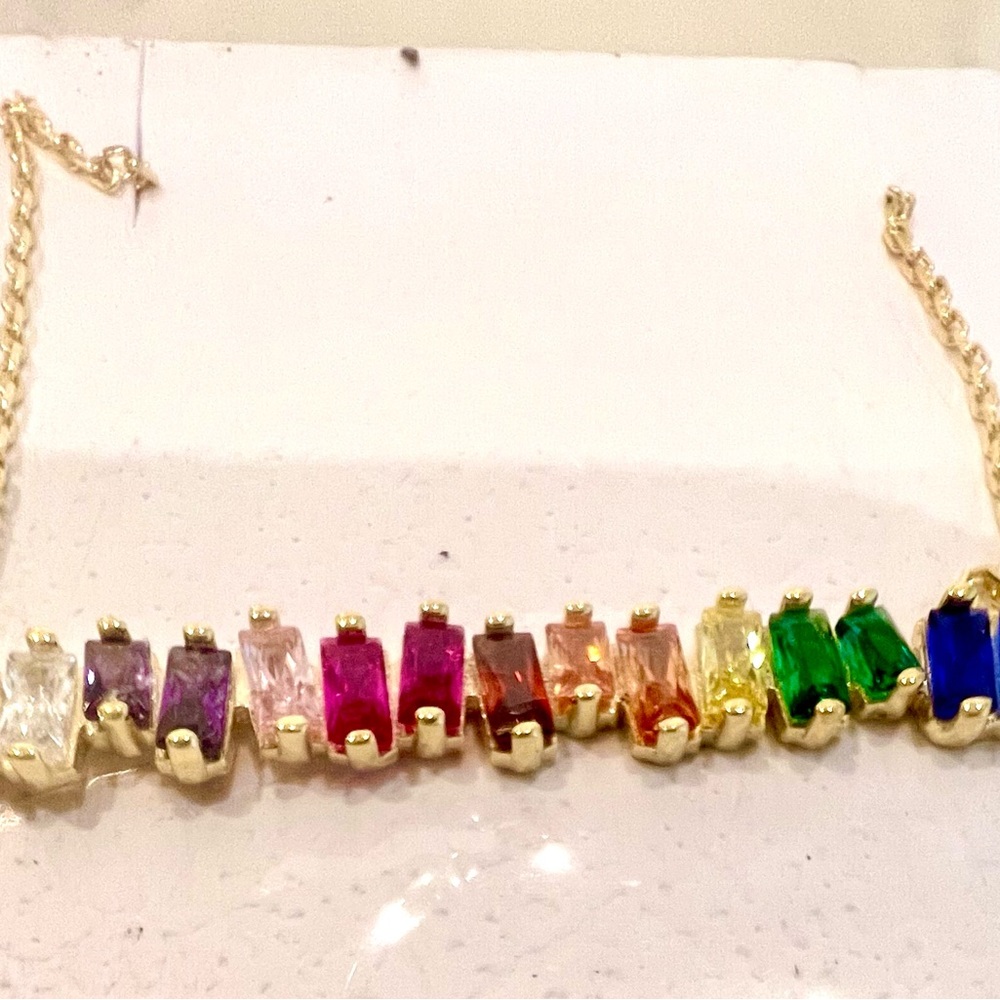 Unique Crystal CZ Rainbow Necklace -